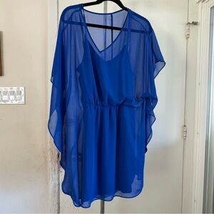 Express Royal Blue Sheer V-Neck dress cover up swim